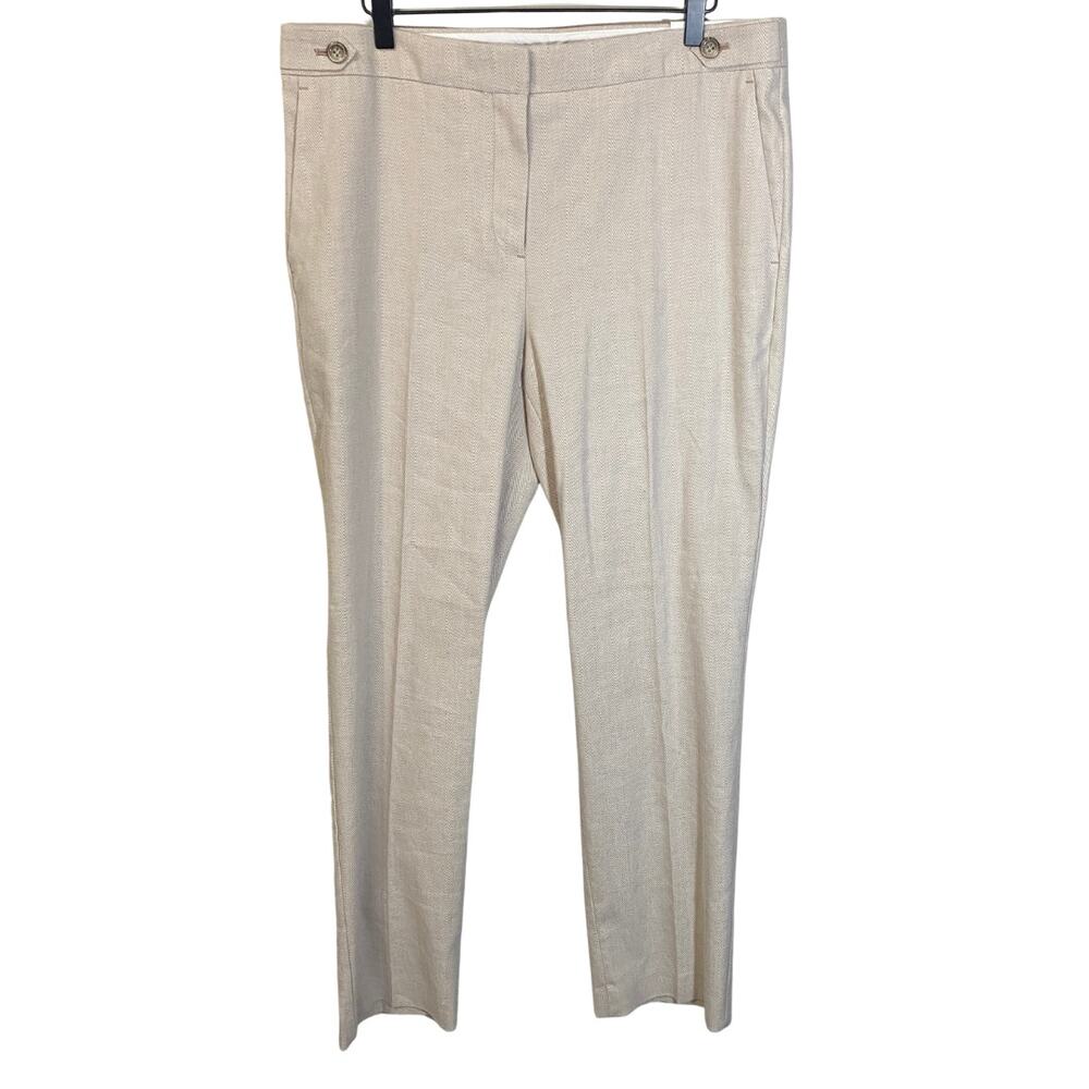Ann Taylor NWT The Straight Cream Linen Blend Chevron Zigzag Pattern Trouser 12